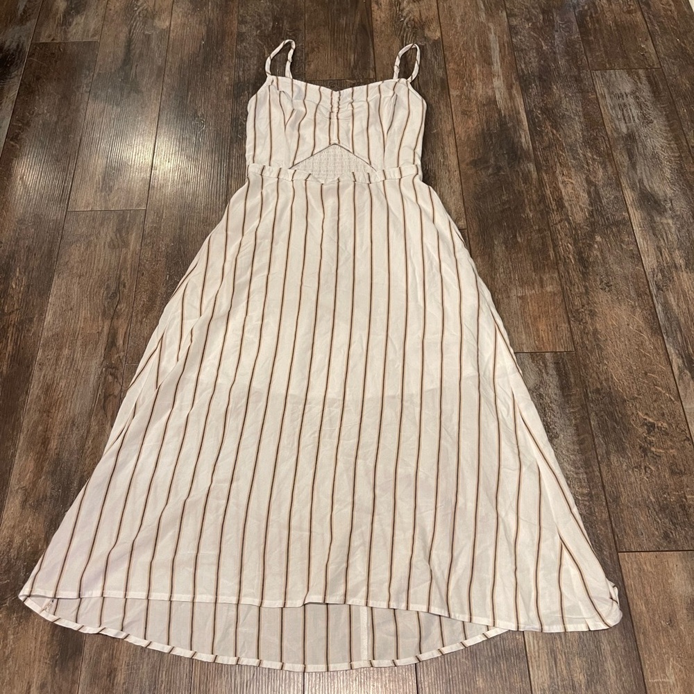 🌺Hollister Cream and Brown Striped High Low Dress